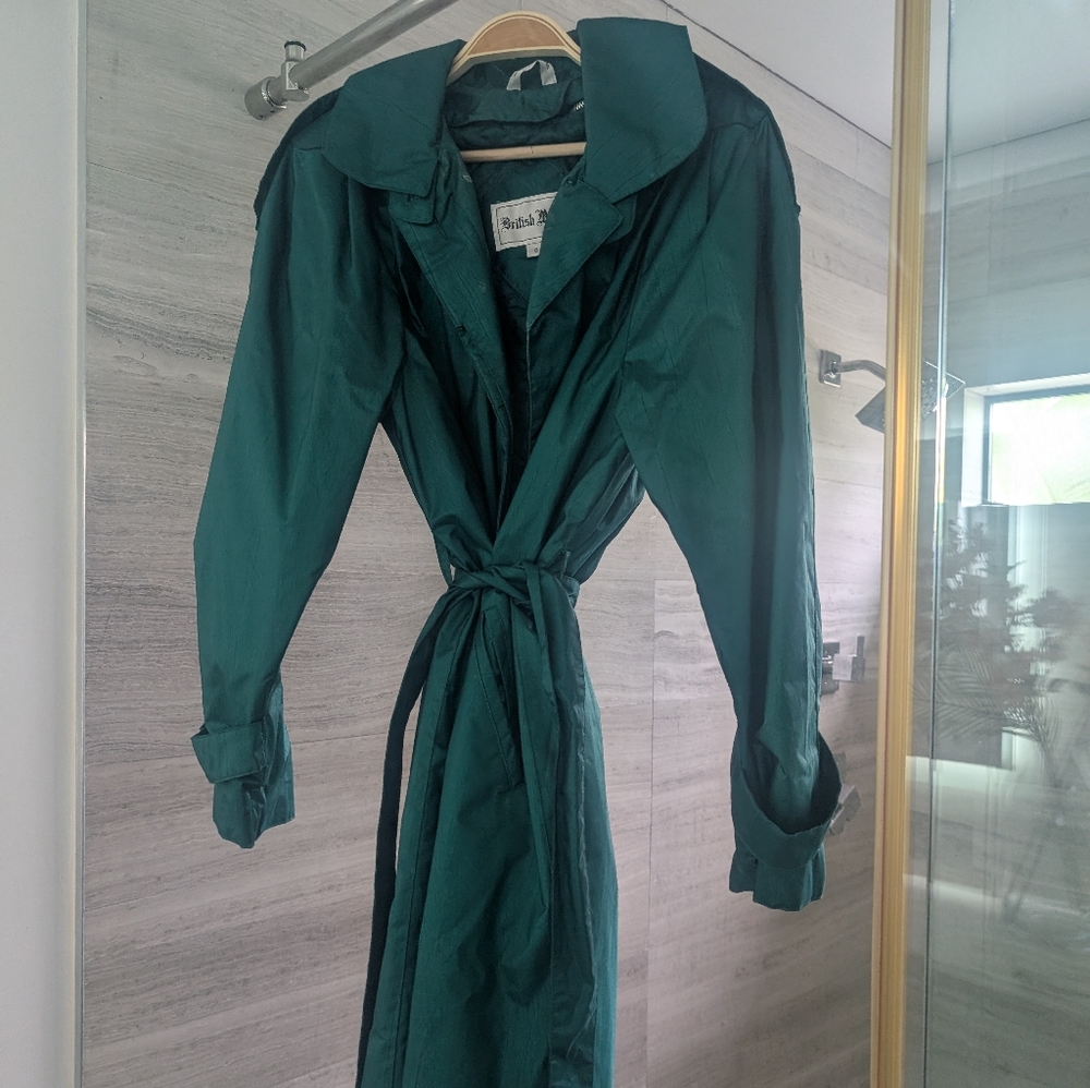 Vintage British Mist Raincoat Trench Coat Emerald Green - Wicked Costume Size 8